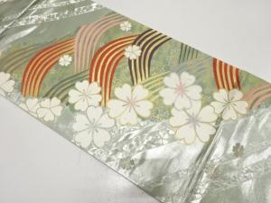 荒波に桜模様織り出し　全通振袖用袋帯